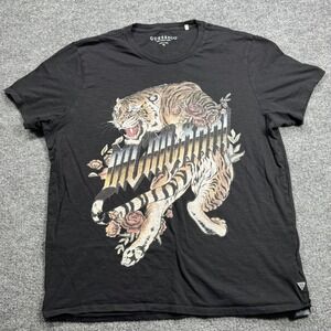 Guess Eco Tiger Graphic T Shirt Mens XL Black Organic Cotton M93391K8G01